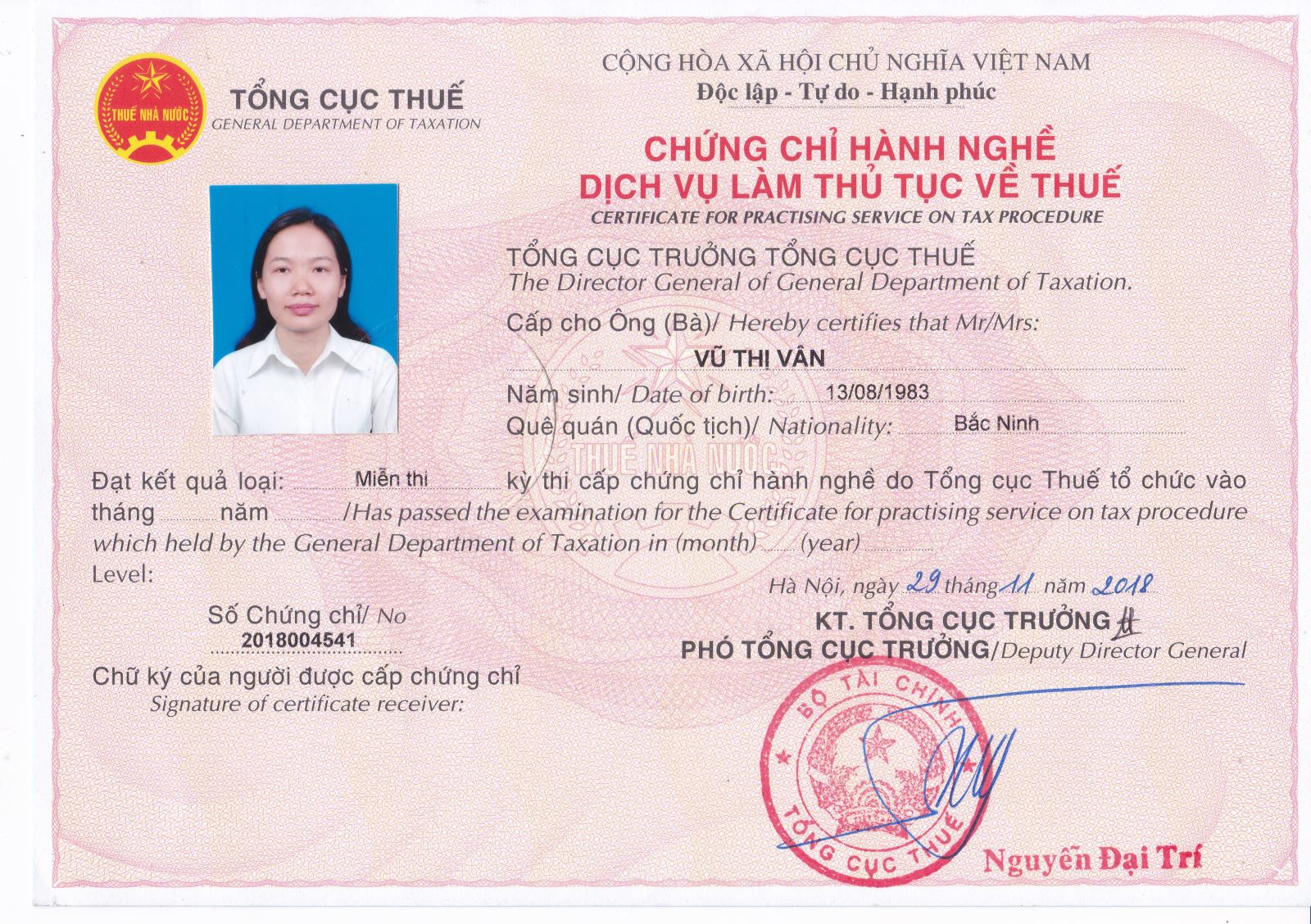 Chuyên viên kế toán, Tư vấn thuế - Vũ Thị Vân